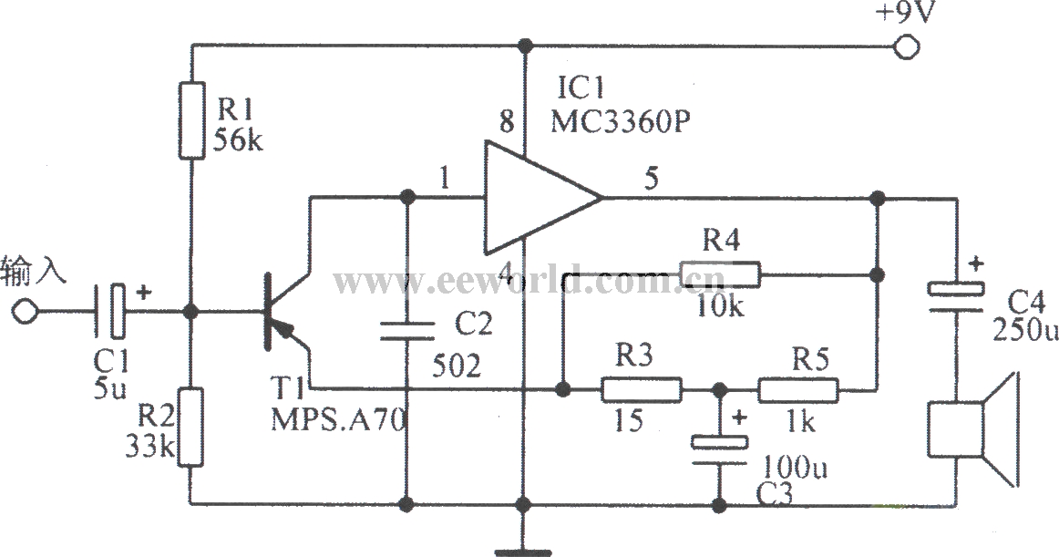 由mc3360p組成的音頻功放電路