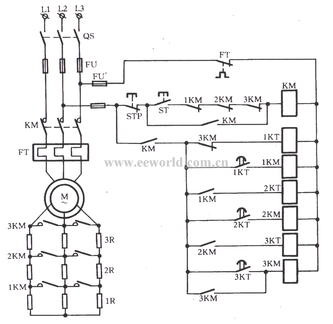 绕线式转子异步电动机串接电阻降压启动电路