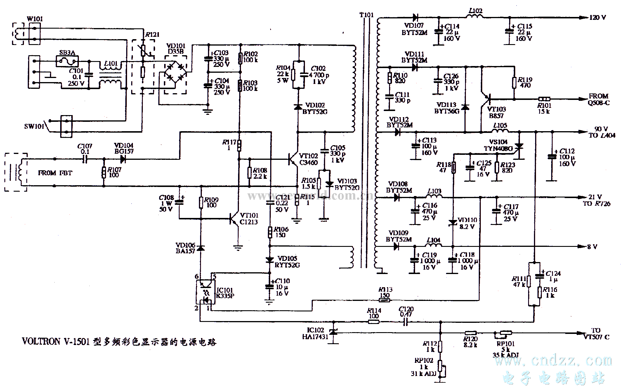 voltronv1501型多频彩色显示器的电源电路图